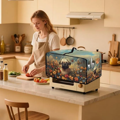 Cute Pug Dog Floral Butterfly Print Microwave Oven Dust Cover Dust Cover for Microwave Oven Universal Foldable Small Appliance Dust Covers Dirt and Fingerprint Protection, M