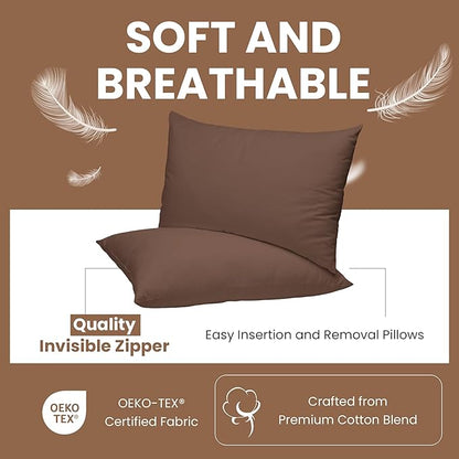 Haven & Glow Decorative Throw Pillow Cover – Rectangular Cushion Case with Zipper | Modern Sofa, Couch & Bed Accent Pillow Covers for Room, Bedroom & Home Decor | 20 x 12 Inch – Dark Brown – 2 Pc