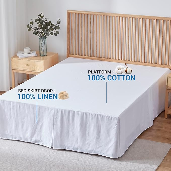 Simple&Opulence Premium Linen Bed Skirt Basic Style 18 inch Tailored Drop Dust Proof Easy Fit Breathable (18'' Basic-White, Queen)
