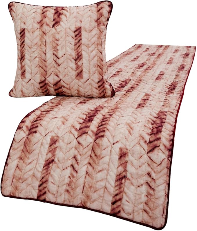 The HomeCentric King/Queen/Twin Maroon & Ivory Designer Twin 53"x18" Bed Runner Without Pillow Cover, Tie & Dye, Beaded & Quilted Bed Scarf on Cotton Fabric - Tie Dye Love