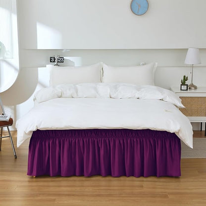 MEILA Wrap Around Bed Skirt Three Fabric Sides Elastic Dust Ruffled 24 Inch Tailored Drop,Easy to Install Fade Resistant-Purple, Queen/King