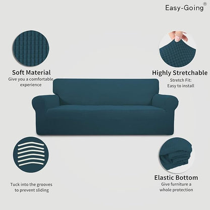 Easy-Going Stretch Oversized Sofa Slipcover 1-Piece Sofa Cover Furniture Protector Couch Soft with Elastic Bottom for Kids, Polyester Spandex Jacquard Fabric Small Checks Deep Teal