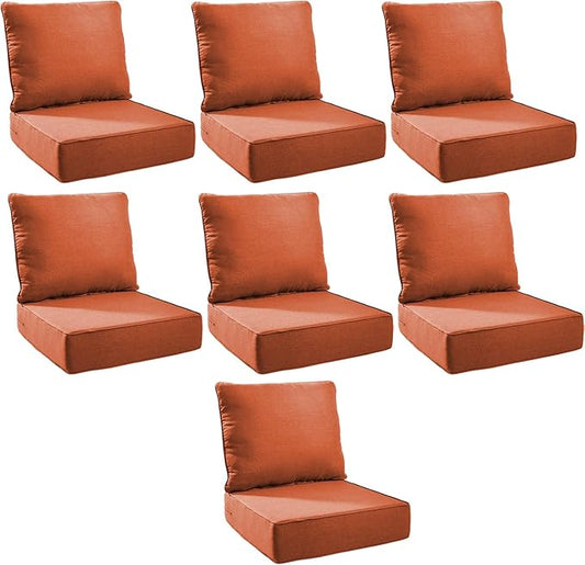 Outdoor Cushion Set for Furniture Patio Furniture, UV Resistant, Water Resistant - 6 Inch Thick Foam Garden Cushions– 24x24 Inch Patio Seat Covers for Chair/Sofa/Couch | Orange | 7-Pack |