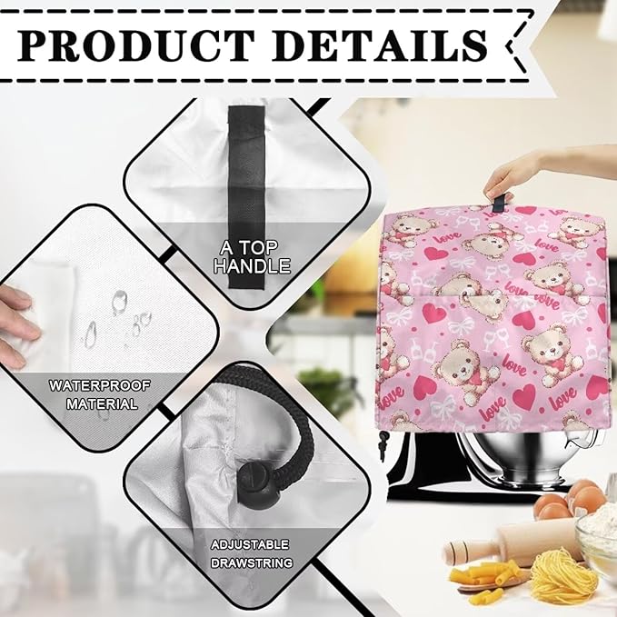 Cartoon Bear Lover Stand Mixer Covers for Women Kitchen Appliance Dust Covers Protective Compatible with 4.5-5 Quart Kitchen Aid Stand Mixer Cartoon Gnome Mixer Cover
