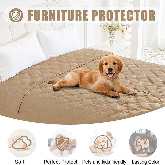 Smiry Waterproof Dog Bed Cover Blanket 68x82, Soft Reversible Pet Blanket, Washable Leakproof Cats Dogs Couch Cover for Sofa, Couch, Furniture, Lattice, Camel/Camel