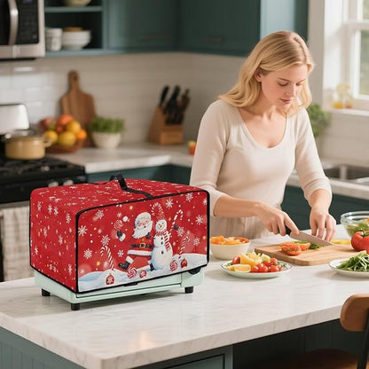 Christmas Toaster Oven Dust Cover Dustproof Smart Oven Air Fryer Microwave Cover with Side Pockets, Electric Appliance Protector for Kitchen, S, Santa Claus Snowman Candy Cane Red
