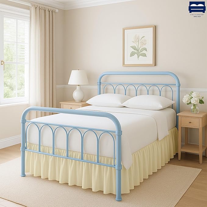 Cottingon Bed Skirt Full 18" Drop with Split Corners, 100% Microfiber Soft and Stylish, Dust Ruffle with Platform, Ivory