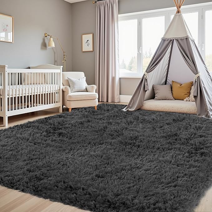 6x9 Area Rugs for Living Room Rug: Soft Fluffy Shag Gray Rugs for Bedroom, Non-Slip Large Fuzzy Plush Rug Indoor Floor Carpet for Nursery Kids Boys Girls Room, Dorms, Playroom, Modern Home Decor