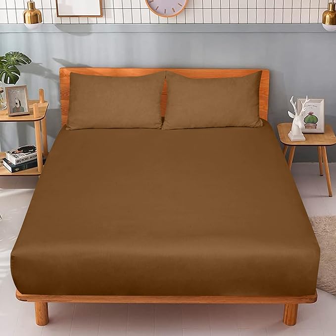 ROYALE LINENS 300 Thread Count 100% Long Staple Combed Cotton Fitted Sheet California King - Super Soft Deep Pocket Bottom Sheet - Fitted Sheets Only - Elastic Sheets (Cal King, Chocolate)