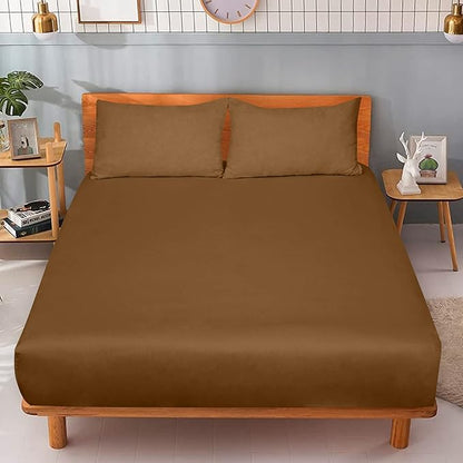 ROYALE LINENS 300 Thread Count 100% Long Staple Combed Cotton Fitted Sheet California King - Super Soft Deep Pocket Bottom Sheet - Fitted Sheets Only - Elastic Sheets (Cal King, Chocolate)