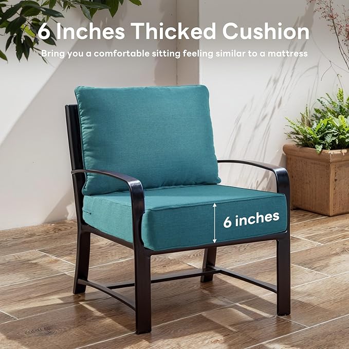 6" Thicker Outdoor Chair Cushion 8 Sets - 24" *24" *6" Waterproof Patio Furniture Cushions with Removable Cover, 28D High Density Sponge Filling Thicken Outdoor Patio Cushions - Peacock Blue