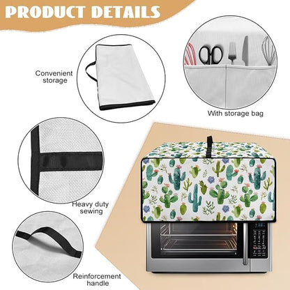 Watercolor Cactus Floral Print Toaster Oven Cover Waterproof Polyester-Linen Fabric Microwave Oven Dust Cover Foldable Kitchen Appliance Protector Dirt and Fingerprint Protection, L