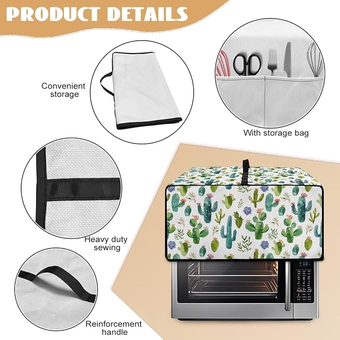 Watercolor Cactus Floral Print Toaster Oven Cover Waterproof Polyester-Linen Fabric Microwave Oven Dust Cover Foldable Kitchen Appliance Protector Dirt and Fingerprint Protection, S
