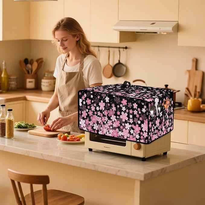 Waterproof Toaster Oven Cover Cherry Blossom Print Dust-Proof Microwave Oven Grill Cover Protector with Top Handle Easy to Clean Decor Accessories for Kitchen, M