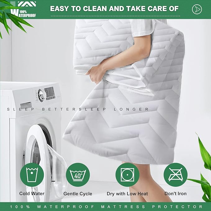 Unilibra Cal King Size Waterproof Mattress Pad Rayon Made from Bamboo, Quilted Breathable Mattress Protector, 6''-25'' Deep Pocket Fitted Mattress Cover White
