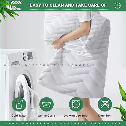 Unilibra Twin XL Size Waterproof Mattress Pad Rayon Made from Bamboo, Quilted Breathable Mattress Protector, 6''-19'' Deep Pocket Fitted Mattress Cover White