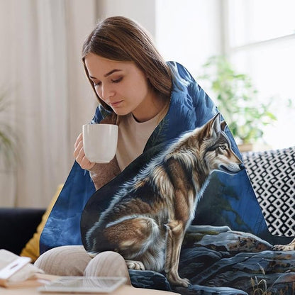 Bald Eagle Wolf Throw Blanket Wild Animal Print Blankets Gifts Couch Sofa Bed Stuff Decor Soft Cozy Lightweight Flannel Bedding for Lover 60"x80"