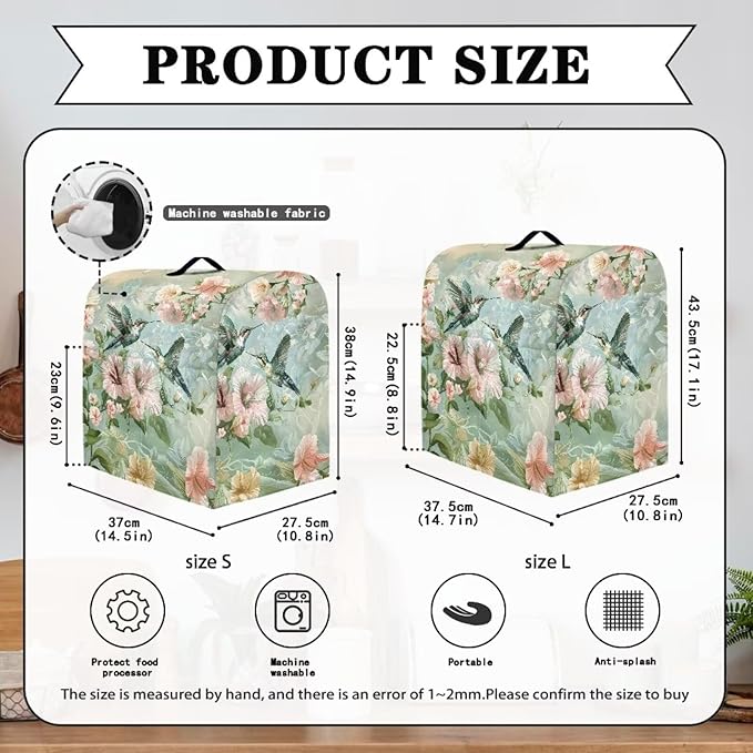 Generic Stand Mixer Cover Dust Covers for 4.5qt-5qt Kitchen Aid Mixer Hummingbird Print Polyester Waterproof with Drawstring Closure
