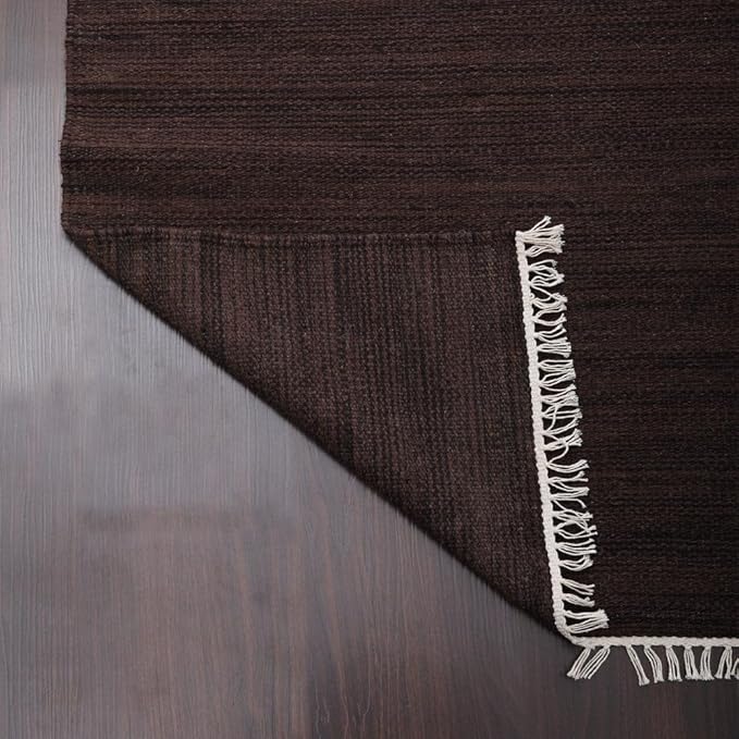 Rugsotic Carpets Hand Woven Flat Weave Kilim Wool ECO-Friendly Area Rugs - 10'x10', Square Shape, Dark Brown Color, Solid Plain Design, Low Pile Handmade Rugs for Living Room, Bed Room (D00111)