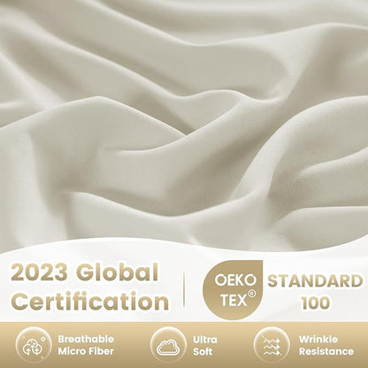 Full Sheet Set - Hotel Luxury 4 Piece Breathable Cooling Full Size Sheet Sets,Fits 16" Deep Pocket Mattress, Easy Care Wrinkle Free Bedding Sheet and Pillowcase Bedding Set, Ivory