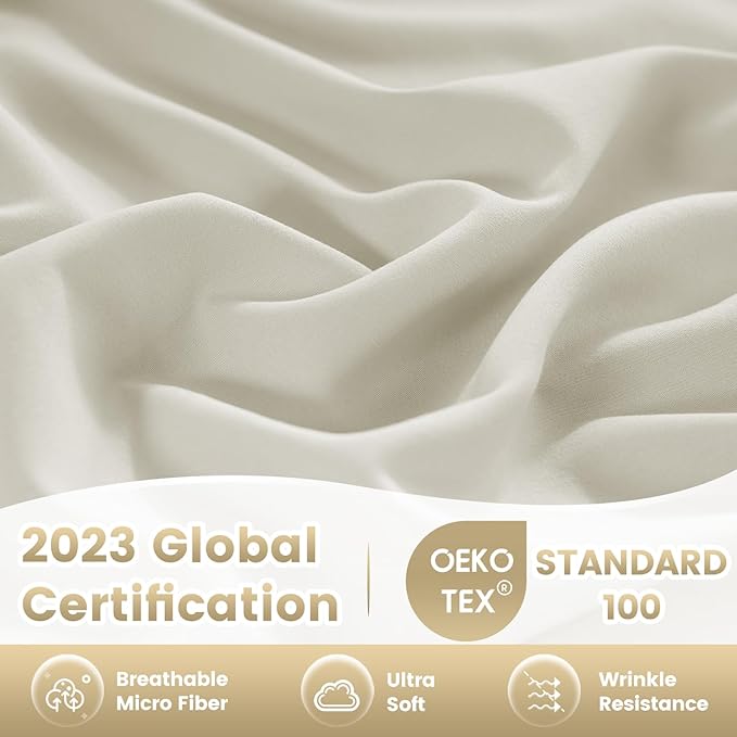 Holtel Luxury Twin Sheet Set - 3 Piece Soft Microfiber Sheets for Twin Size Bed, 16" Deep Pocket Easy Care Wrinkle Free Cooling Bedding Sheet and Pillowcase Set, Ivory