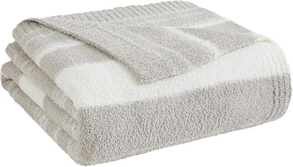WRENGONGE Taupe Throw Blanket, 60x80 Soft Cozy Striped Throw Blankets for Couch, Sofa, Bed, Travel, Lightweight Fluffy Warm Plush Decorative Blankets for Women, Men,Kids Gift