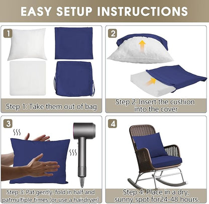 Outdoor Seat Cushion Set 19 x 19 In, Water-Resistant & Fade-Resistan, Patio Furniture Cushions with Removable Cover Deep Seat & Back Cushion with Handle and Adjustable Straps for Chair Sofa,4PC