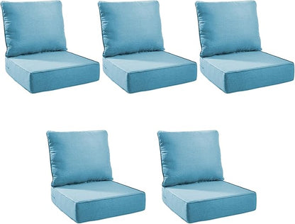 Outdoor Cushion Set for Furniture Patio Furniture, UV Resistant, Water Resistant - 6 Inch Thick Foam Garden Cushions– 24x24 Inch Patio Seat Covers for Chair/Sofa/Couch | Light Blue | 5-Pack |