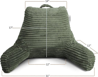 Hearth & Harbor Reading Pillow for Bed Adult – Back Pillow for Sitting in Bed, Standard Bed Pillows for Sitting Up in Bed, Foam Bed Chair Pillow, Olive Green Bed Rest Pillow