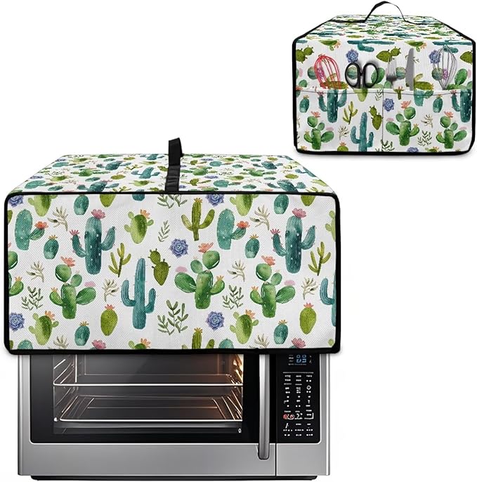 Watercolor Cactus Floral Print Toaster Oven Cover Waterproof Polyester-Linen Fabric Microwave Oven Dust Cover Foldable Kitchen Appliance Protector Dirt and Fingerprint Protection, S