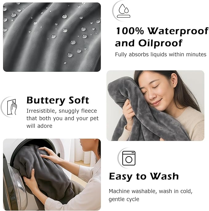 Waterproof Blanket for Bed Intimacy, Love Blanket Waterproof and Stain Proof, Absorbent, Washable Bed Protector for Couples, Liquid-Resistant Throw for Mattress Protection (80x60 Inch, Grey)