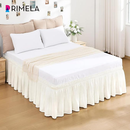 RIMELA Cream White Bed Skirt King Size 18 Inch Drop, Wrap Around Elastic Bedskirt, Dust Ruffle for Adjustable Bed Base Machine Washable Easy to Install Bed Skirts
