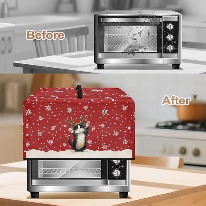 Microwave Oven Dust Cover, Christmas Cat Dust-Proof Microwave Toaster Oven Cover Washable Microwaves Ovens Covers Printed Microwaves Ovens Covers Kitchen Appliance Dust Protector