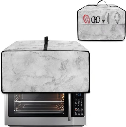 White Marble Texture Print Microwave Oven Dust Cover Polyester-Linen Fabric Dust Cover for Microwave Oven Universal Dust-Proof Kitchen Appliance Protector Fits Most Microwaves, S