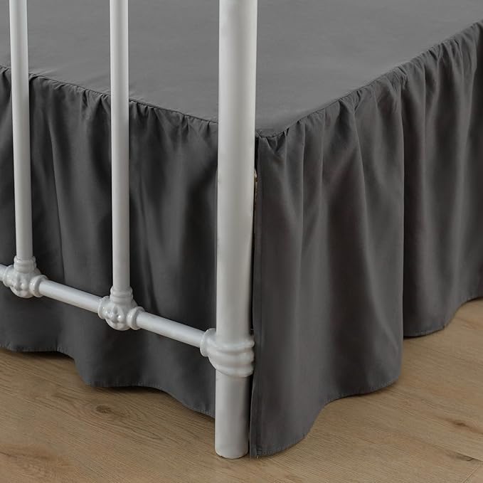 Bed Skirt Ruffled Bed Skirt with Split Corners, 18 Inch Drop Dust Ruffle Bed Skirt with Platform, Dark Grey, 18" Twin