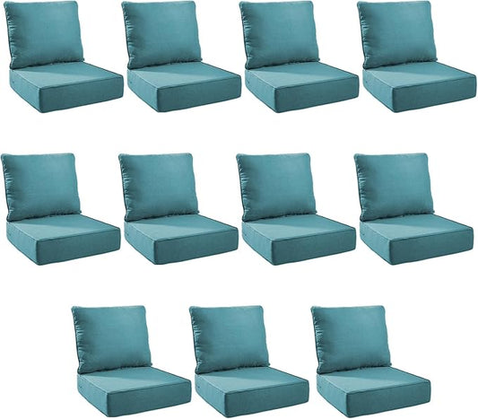 Outdoor Cushion Set for Furniture Patio Furniture, UV Resistant, Water Resistant - 6 Inch Thick Foam Garden Cushions– 24x24 Inch Patio Seat Covers for Chair/Sofa/Couch | Peacock Green | 11-Pack |