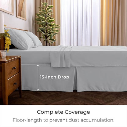 Mellanni Bed Skirt Twin XL Size - Bed Skirting - 15-Inch Tailored Drop Pleated Dust Ruffle - Hotel Luxury Bedding - Wrinkle, Fade, Stain Resistant - 1 Bedskirt (Twin XL, Light Gray)