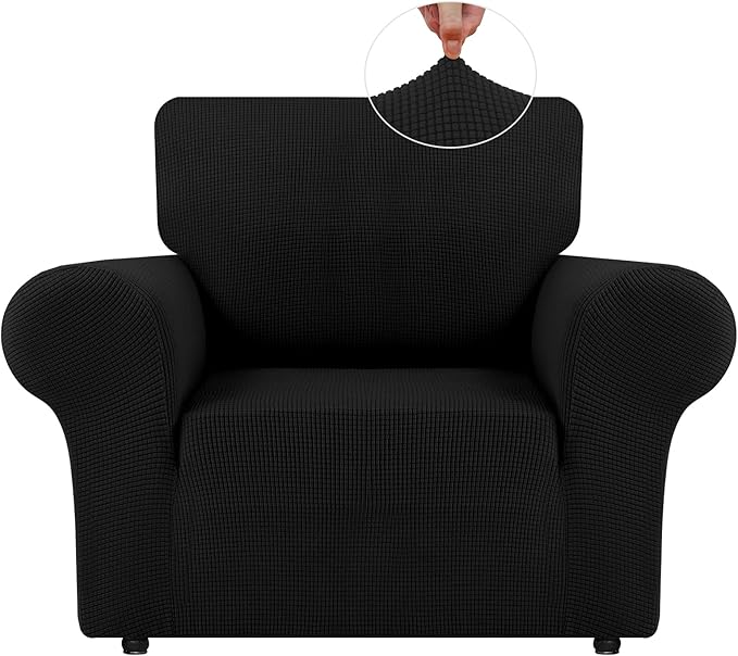 LURKA Stretch Chair Sofa Slipcovers 1 Piece Couch Covers for Sofa Furniture Protector Full Sofa Covers with Elastic Bottom for Kids and Dog (Small, Black)