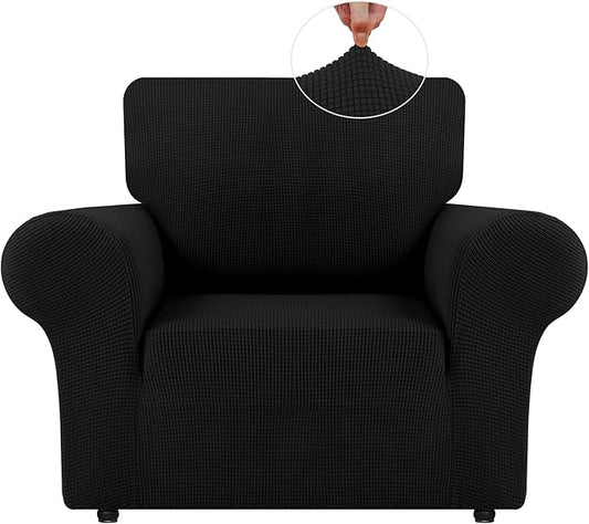 LURKA Stretch Chair Sofa Slipcovers 1 Piece Couch Covers for Sofa Furniture Protector Full Sofa Covers with Elastic Bottom for Kids and Dog (Small, Black)