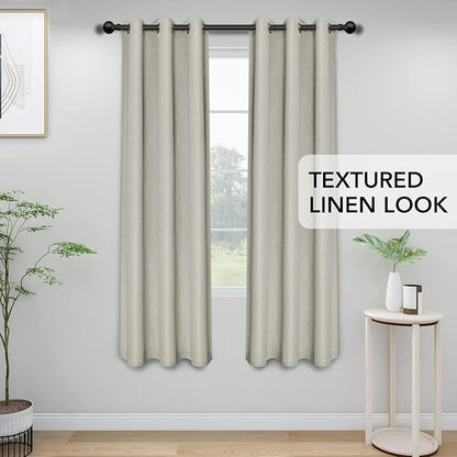 Easy-Going Linen Look Blackout Curtain Grommet Window Curtain Drapes for Bedroom, Living Room Thermal Insulated Room Darkening (2 Panels, 42x84 inch, Beige)