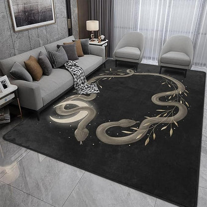 9CH Black Snake Area Rugs 5'x7' Modern Gothic Serpent Rugs Floor Carpet Snake Non-Slip for Soft Witchy Rug Floor Carpet for Bedroom Living Room Dining Room Office