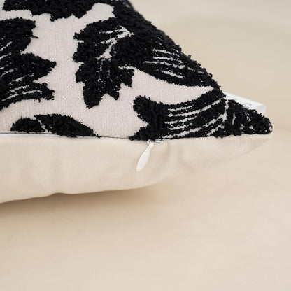 Yangest Chenille Floral Pillow Cover 20 x 20 Inches, Neutral Jacquard Square Throw Pillow Cover Soft Decorative Nature Accent Couch Pillow Cover for Living Room Bedroom, Black
