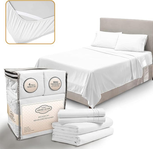 California King Sheet Sets - Luxury Hotel Bed Sheets - Soft Cooling Sheets with Elastic Corner Straps - Deep Pocket Microfiber - Bedding Sheet & Pillowcases - 4 PC (Cal King Size, White)