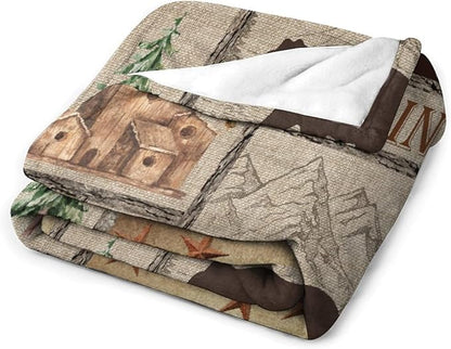 Rustic Cabin Bear Blanket, Lake Country Lodge Bear Deer Forest Farmhouse Camp Print Soft Warm Cozy Lightweight Decorative Blanket for Couch Bed Sofa Travel, 40"x50"