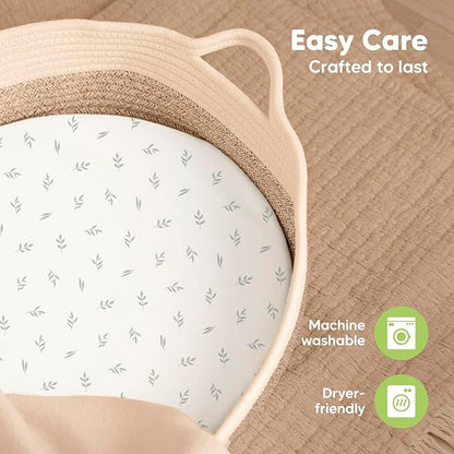 2-Pack Baby Bassinet Sheets Girl, Boy - 33x17 Viscose Derived from Bamboo Bedside Mattress Fitted Bassinet Sheets, Compatible with Halo Bassinest Swivel Sleeper, Baby Delight, Graco (Herb)