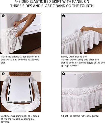 MEILA Wrap Around Bed Skirt Three Fabric Sides Elastic Dust Ruffled 14 Inch Tailored Drop,Easy to Install Fade Resistant-White, Twin/Full