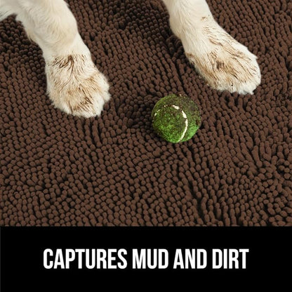 GORILLA GRIP SOAKSTOPPER Dog Door Mat, 36x24 Machine Washable Rug Absorbent Doormat Captures Moisture Mud Dirt, Quick Dry Soft Chenille Entryway Rugs Indoor Entrance Mats for Dog Paws, Brown