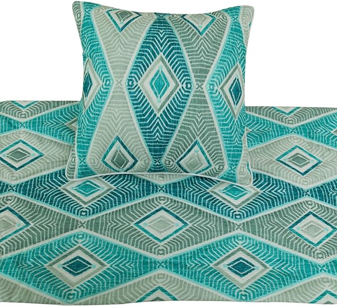 The HomeCentric King/Queen/Twin Blue, Ivory & Grey Decorative Queen 74"x18" Bed Runner with Pillow Cover, Quilted & Printed Bed Scarf on Cotton Fabric - Tallulah