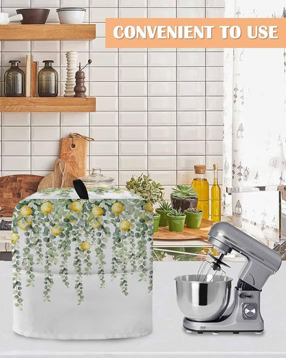 Sage Green Leaves Stand Mixer Dust Cover with Storage Pocket & Handles, Fits All Tilt Head & Bowl Lift Eucalyptus Vines Lemon Kitchen Appliance Cover Organizer Spring Bag Accessories, 6-8 Quart