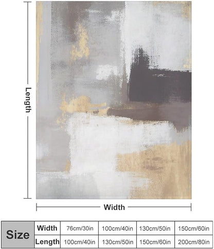 Fashion Gradient Blanket, Modern Abstract Baroque Grey Glod Painting Strokes Pattern Soft Warm Cozy Plush Flannel Covers for Livingroom Bedroom Couch Chair Camping Travel Home Decor Tapestry 40x50in